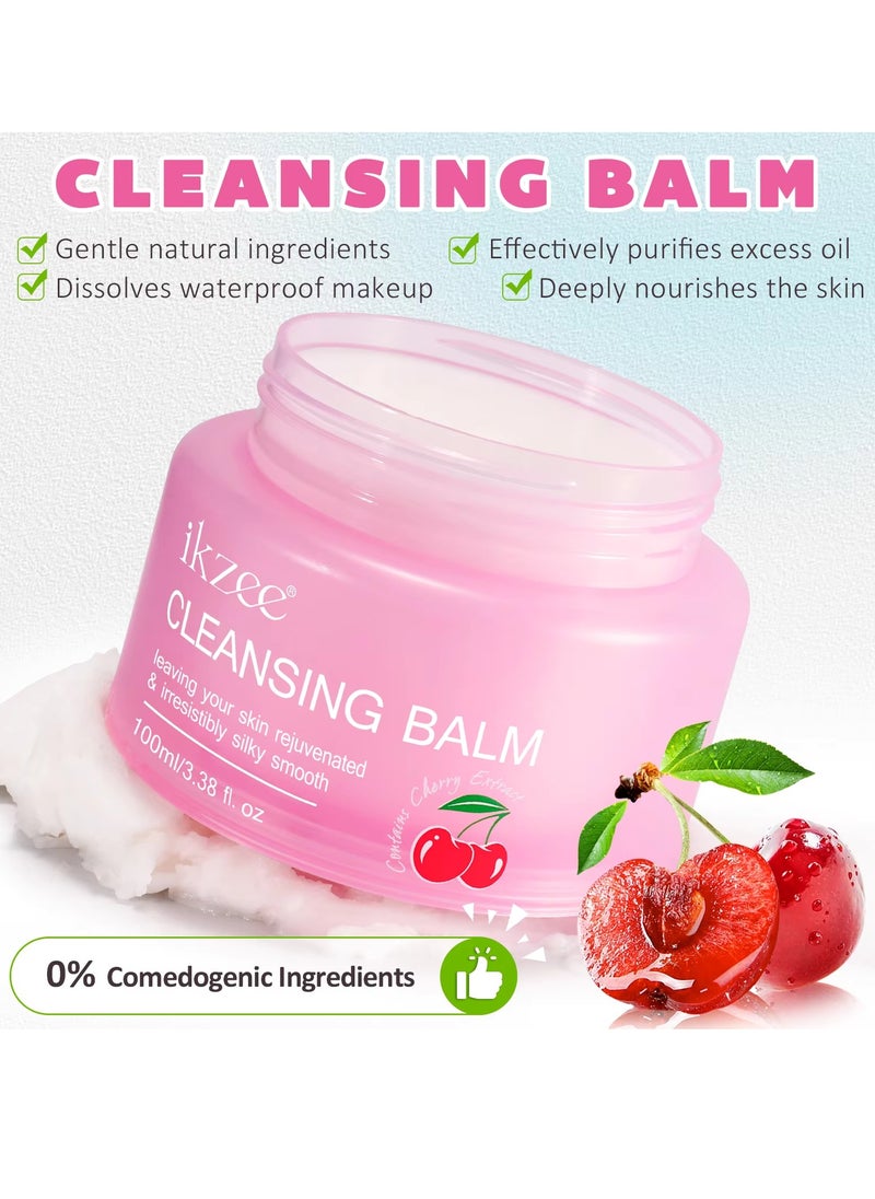 IKZEE Cleansing Balm 100ml Face and Makeup Cleansing Balm Cream Leaves Skin Rejuvenated & Silky Smooth Skin Purifies Excess Oil Remove Waterproof Makeup Nourish The Skin with Cherry Extract  - Image 2