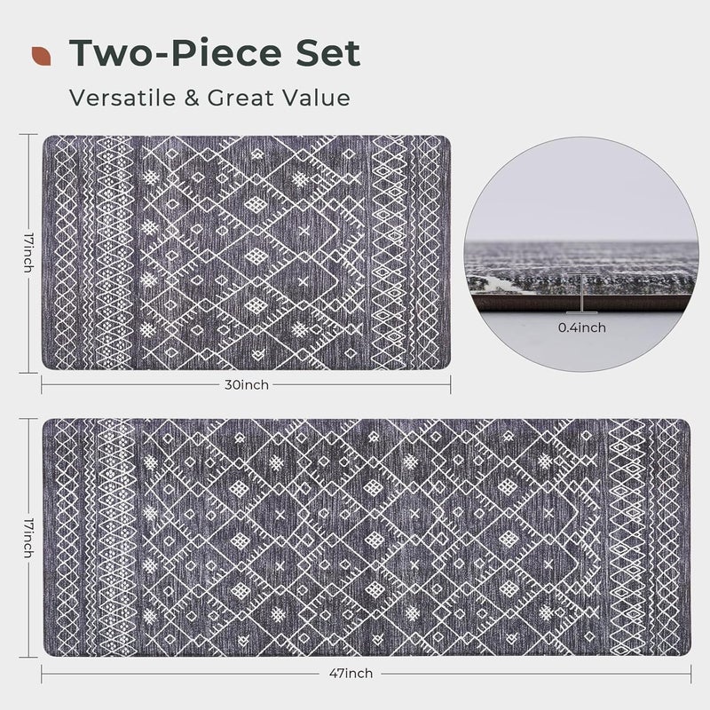 Fresh Mint Anti Fatigue Kitchen Mats for Floor 2 Piece Set, Waterproof & Non-Skid Moroccan Geo Kitchen Rugs, Cushioned Kitchen Mat for Standing Washable Comfort Desk Kitchen Runners, 17x30''+17x47'' - Image 5