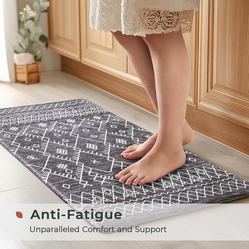 Fresh Mint Anti Fatigue Kitchen Mats for Floor 2 Piece Set, Waterproof & Non-Skid Moroccan Geo Kitchen Rugs, Cushioned Kitchen Mat for Standing Washable Comfort Desk Kitchen Runners, 17x30''+17x47'' - Image 2