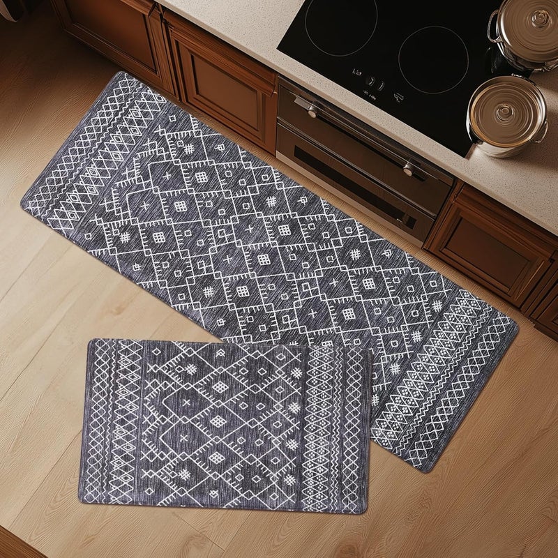 Fresh Mint Anti Fatigue Kitchen Mats for Floor 2 Piece Set, Waterproof & Non-Skid Moroccan Geo Kitchen Rugs, Cushioned Kitchen Mat for Standing Washable Comfort Desk Kitchen Runners, 17x30''+17x47'' - Image 1