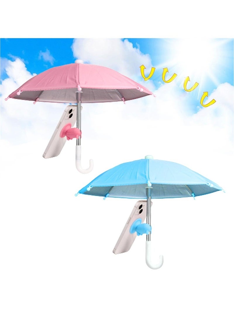 Captaintech Phone Umbrella for Sun Suction Cup Stand, 2Pcs Multifunctional Adjustable Cute Phone Shade Umbrella with Suction Cup, Mini Cell Phone Sunshade, Glare Blocking (Pink, Blue)  - Image 1