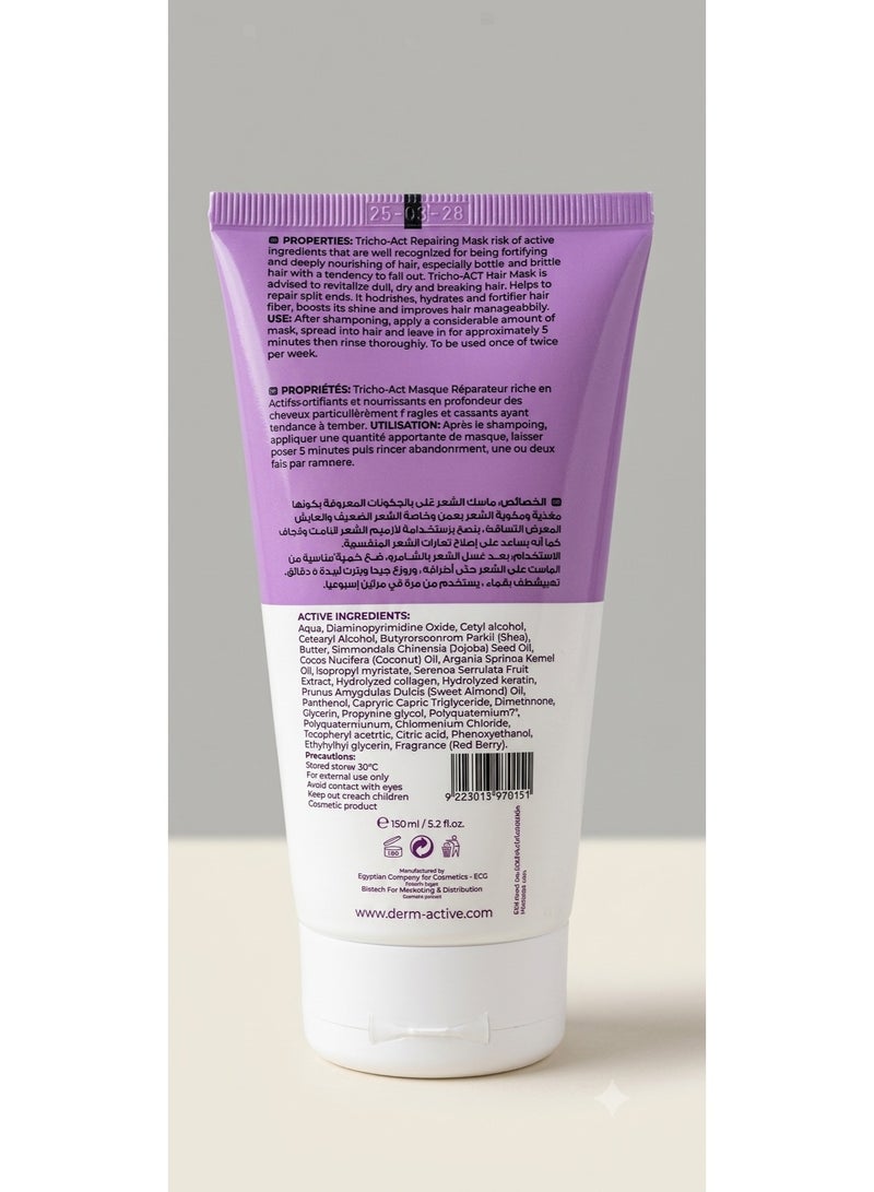 Dermactive Tricho-Act Hair Repairing Mask – 150 ml, Intensive Repair, Deep Nourishment, Softness & Shine, For Damaged, Dry, or Treated Hair - Image 2