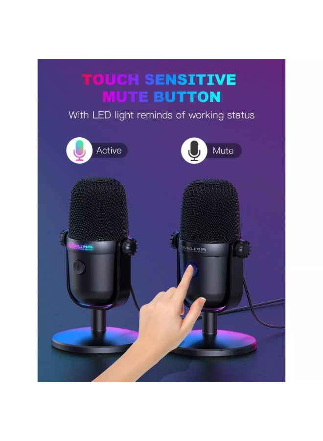 onikuma M830 Gaming Microphone with Noise Cancellation & Mute Button, USB Condenser Mic for Streaming/Recording, Ultra-Compact Design, Compatible with PC/Mac/PS4/PS5, Podcast/YouTube/Twitch/Discord (Black) - Image 5