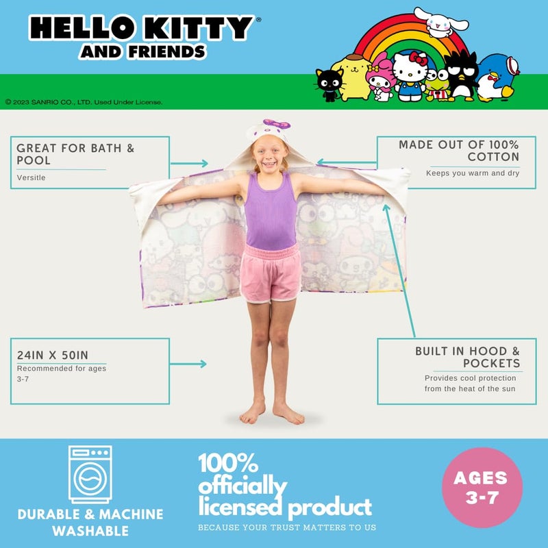 Franco Hello Kitty & Friends Kids Super Soft Bath/Pool/Beach Soft Cotton Terry Hooded Towel Wrap, 24 in x 50 in, (Officially Licensed Product) By Franco - Image 3