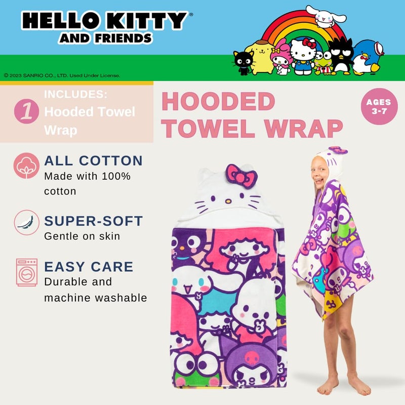 Franco Hello Kitty & Friends Kids Super Soft Bath/Pool/Beach Soft Cotton Terry Hooded Towel Wrap, 24 in x 50 in, (Officially Licensed Product) By Franco - Image 2