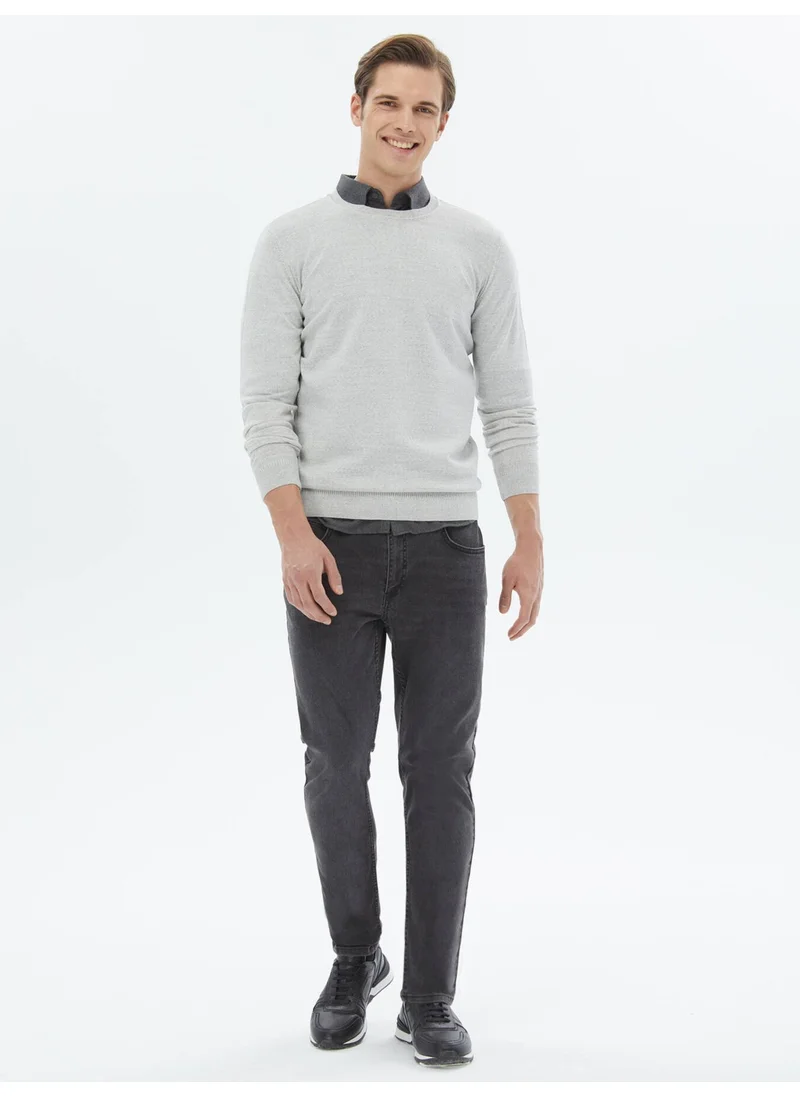 Kip Light Grey Crew Neck Plain Knit Wool Blend Sweater