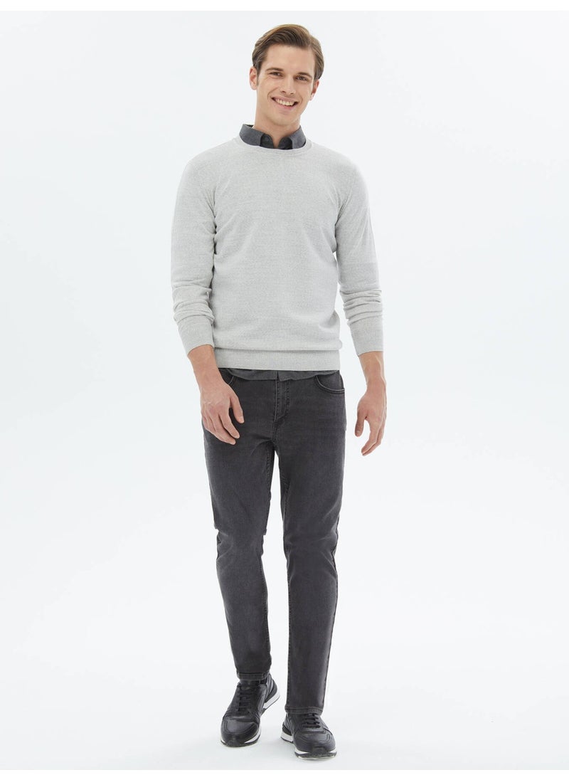 Kip - Light Grey Crew Neck Plain Knit Wool Blend Sweater - Image 1