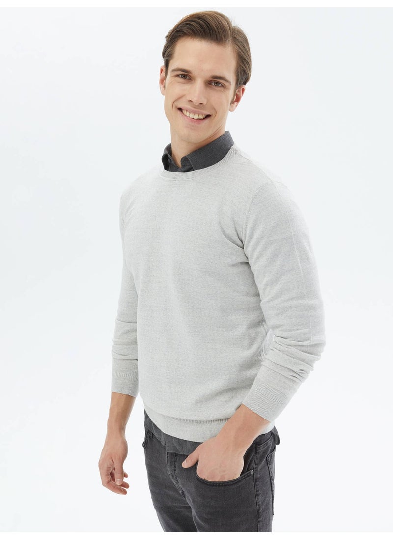 Kip - Light Grey Crew Neck Plain Knit Wool Blend Sweater - Image 1