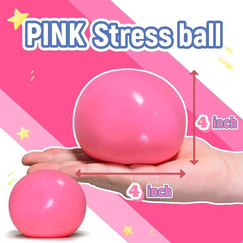 EVDERS Giant Squishy Stress Balls for Kids and Adults - 4-Inch Jumbo Squishy Toys Dough Stress Ball, Stretchy Squeeze Fidget Toys for Boys, Girls, Birthday Gift, Easter Basket Stuffers (Pink) - Image 2