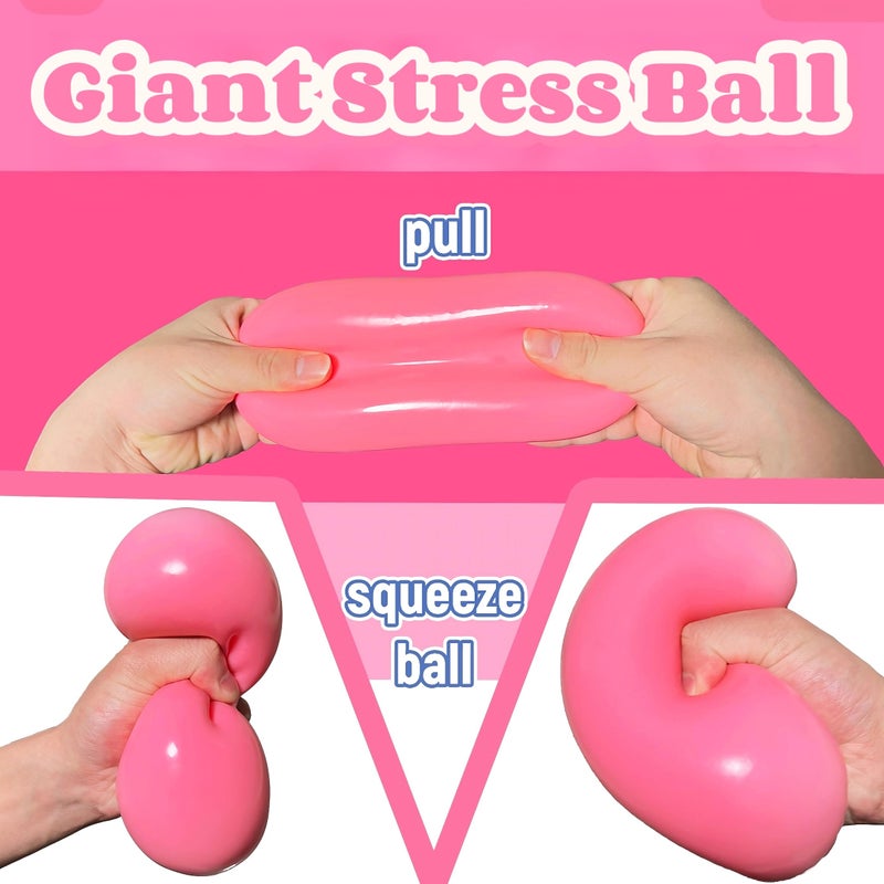 EVDERS Giant Squishy Stress Balls for Kids and Adults - 4-Inch Jumbo Squishy Toys Dough Stress Ball, Stretchy Squeeze Fidget Toys for Boys, Girls, Birthday Gift, Easter Basket Stuffers (Pink) - Image 3