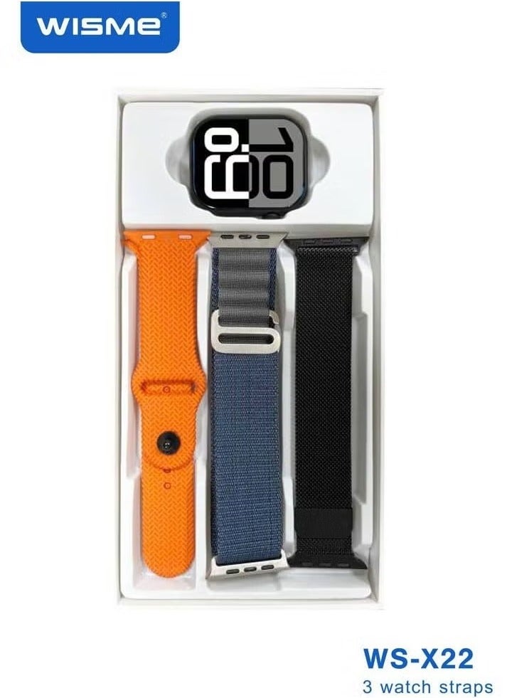 WISME ساعة ذكية متعددة الوظائف مقاومة للماء WS-X22 | شاشة كاملة -- 3 أزواج من الأشرطة | كابل شحن | للجنسين | أسود - Image 2