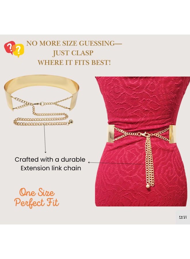 Fashion 21 Women's Shiny Polished Adjustable Metal Mirror Waist Belt Gold, Rose Gold, Silver Tone (1.6", Gold) - Image 3
