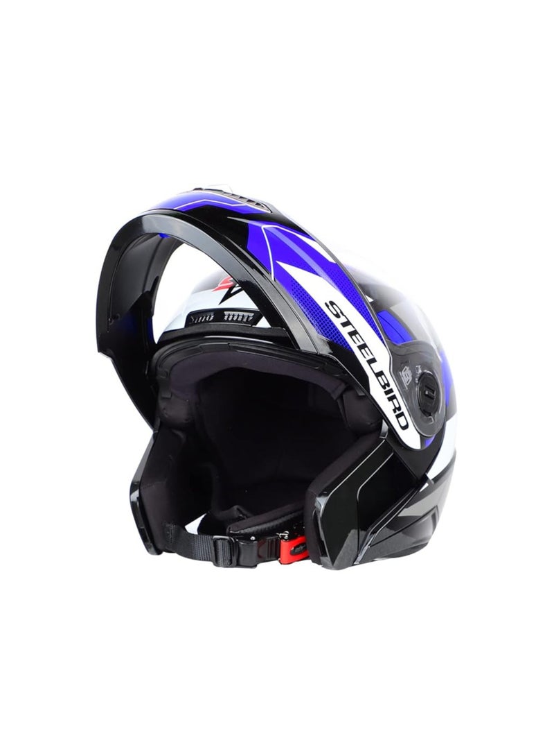 Steelbird Steelbird SBA-7 Huracan ISI Certified Flip-Up Helmet for Men and Women (Matt Black Blue with Clear Visor, Large 600 MM)  - Image 1
