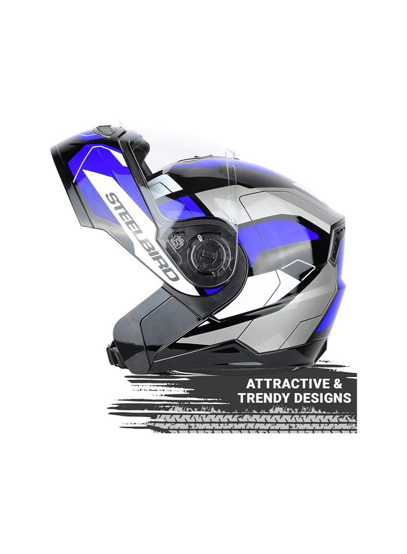 Steelbird Steelbird SBA-7 Huracan ISI Certified Flip-Up Helmet for Men and Women (Matt Black Blue with Clear Visor, Large 600 MM)  - Image 2