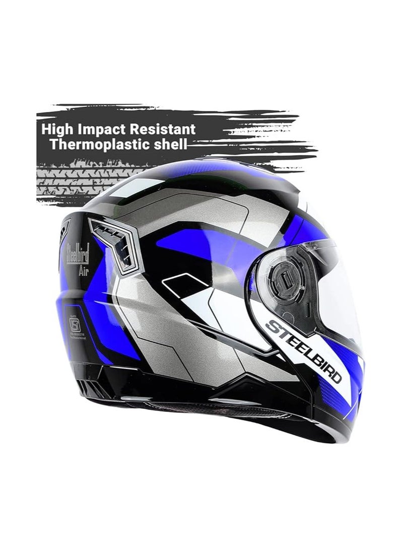 Steelbird Steelbird SBA-7 Huracan ISI Certified Flip-Up Helmet for Men and Women (Matt Black Blue with Clear Visor, Large 600 MM)  - Image 3