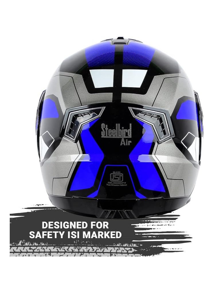 Steelbird Steelbird SBA-7 Huracan ISI Certified Flip-Up Helmet for Men and Women (Matt Black Blue with Clear Visor, Large 600 MM)  - Image 4