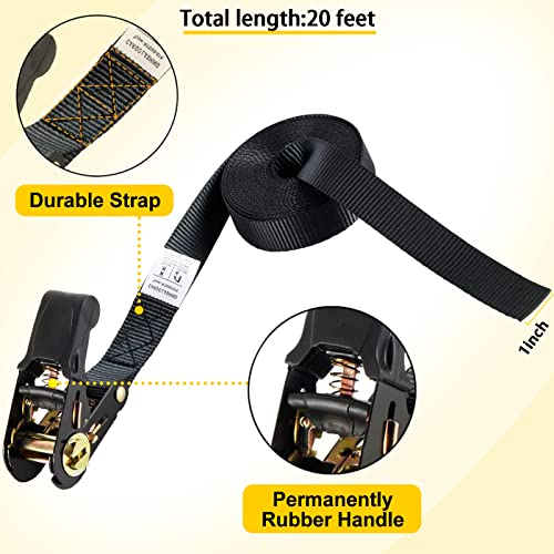 GAITWIN Endless Ratchet Tie Down Straps, Heavy Duty Nylon Tie Down Straps Without Hooks, Black Lashing Straps for Roof Rack, Motorcycle, Cargo, Truck Bed, Trailer, Kayak 2 Pcs (1" x 20Ft) - Image 2