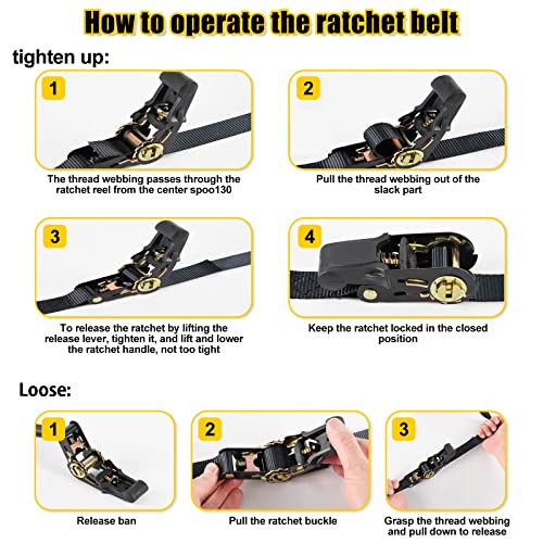 GAITWIN Endless Ratchet Tie Down Straps, Heavy Duty Nylon Tie Down Straps Without Hooks, Black Lashing Straps for Roof Rack, Motorcycle, Cargo, Truck Bed, Trailer, Kayak 2 Pcs (1" x 20Ft) - Image 4