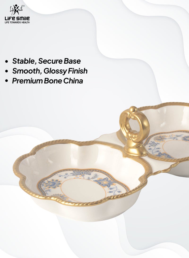Life Smile LIFE SMILE White Serving Tray with Gold Trim - Snack Tray, Two Section Serving Dish, Party Serving Plate - Image 4