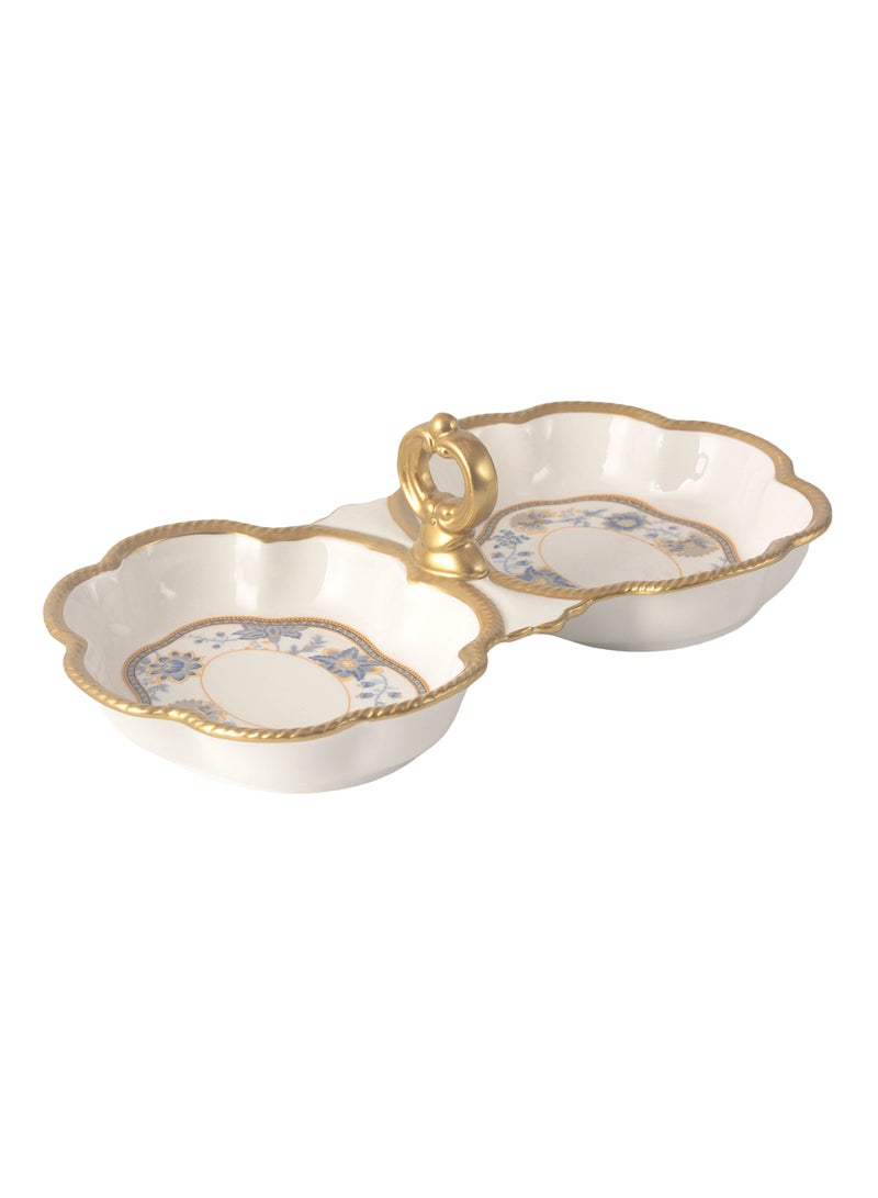 Life Smile LIFE SMILE White Serving Tray with Gold Trim - Snack Tray, Two Section Serving Dish, Party Serving Plate - Image 1