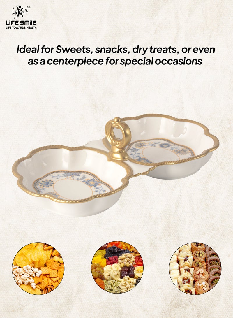 Life Smile LIFE SMILE White Serving Tray with Gold Trim - Snack Tray, Two Section Serving Dish, Party Serving Plate - Image 3