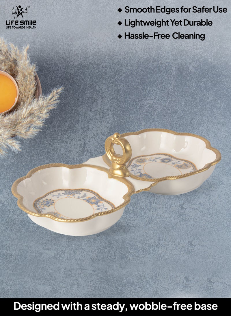 Life Smile LIFE SMILE White Serving Tray with Gold Trim - Snack Tray, Two Section Serving Dish, Party Serving Plate - Image 5