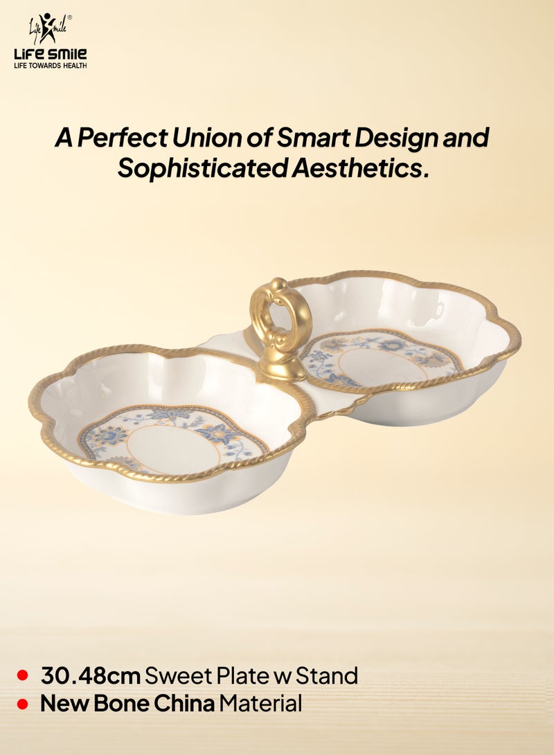 Life Smile LIFE SMILE White Serving Tray with Gold Trim - Snack Tray, Two Section Serving Dish, Party Serving Plate - Image 2