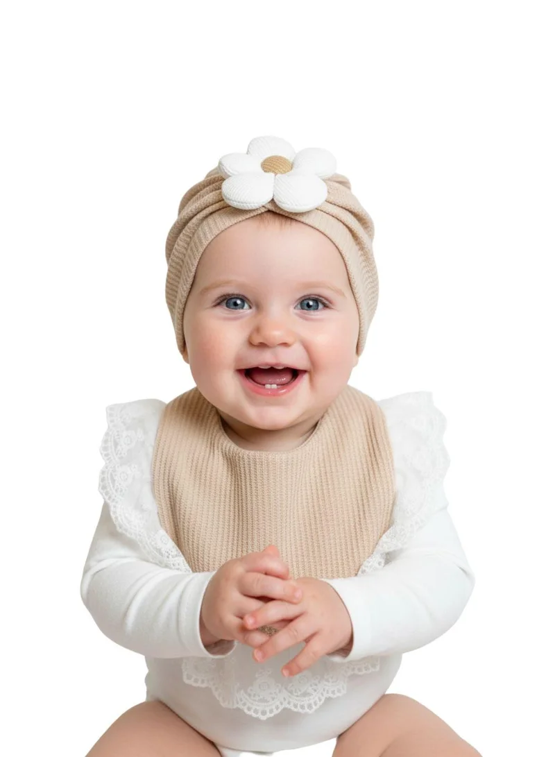 بيبي كلو Cute Beige Baby Bib with Cap Set