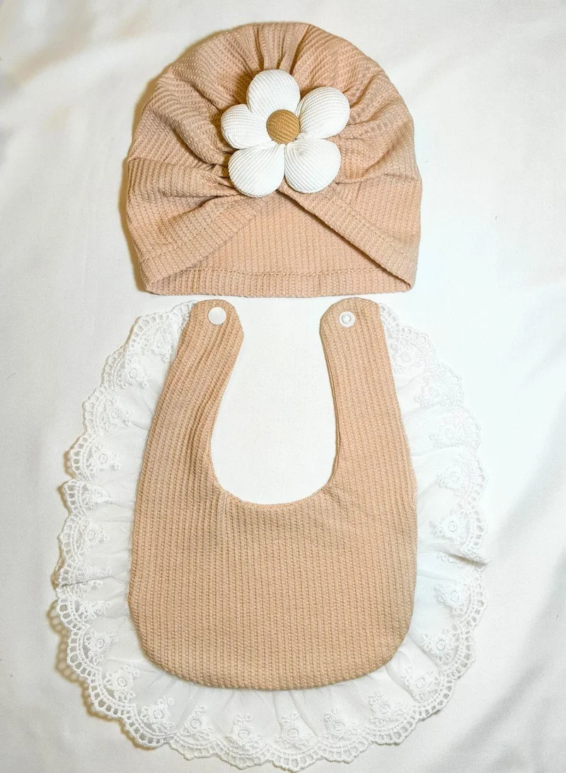 بيبي كلو Cute Beige Baby Bib with Cap Set