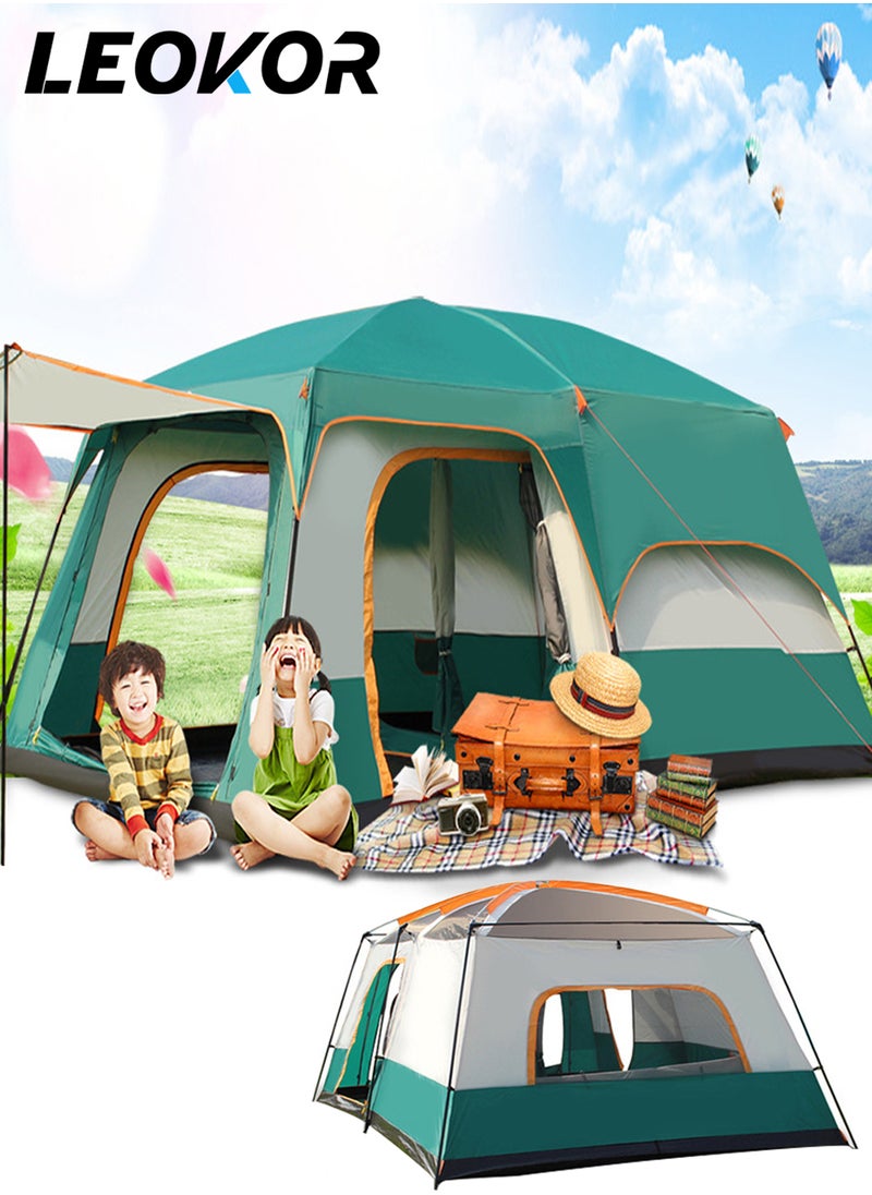 LEOKOR Camping Tent 8-12 Person, Outdoor Sports Travel Picnic Tent with 2 Rooms & 1 Living Room, Sunproof/Rainproof/UPF 50+ UV Protection Wind Resistant Tent with Carry Bag for Family Gathering Hiking Mountaineering, 430x305x200CM  - Image 1