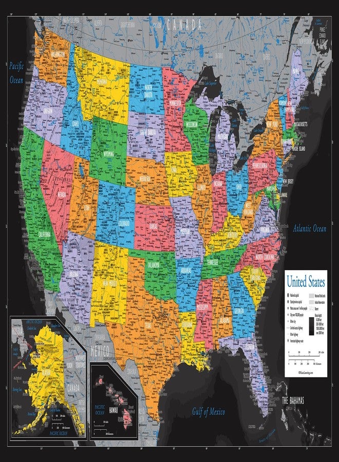 Palace Learning 2 Pack - Laminated World Map & US Map Poster Set - Wall Chart Map of the World & United States - Made in the USA [Black] - Image 4