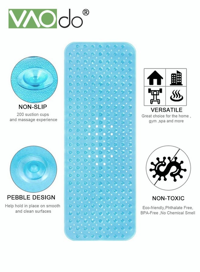 VAOdo Large Non-slip Bath Mat Bathtub Shower Mat Pvc Non-slip Bath Mat with Suction Cup Bath Mat Blue 40*88CM  - Image 2
