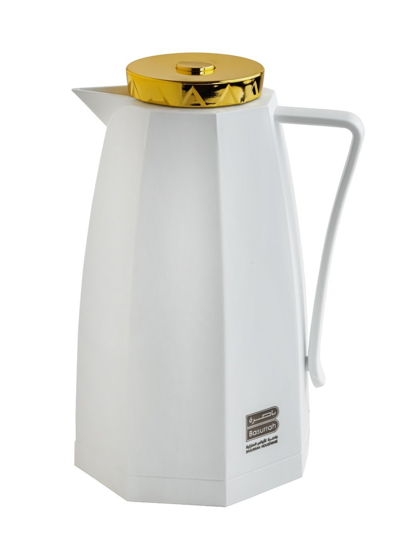 BASURRAH Basra tea and coffee thermos, white, with a golden lid, 1 liter 