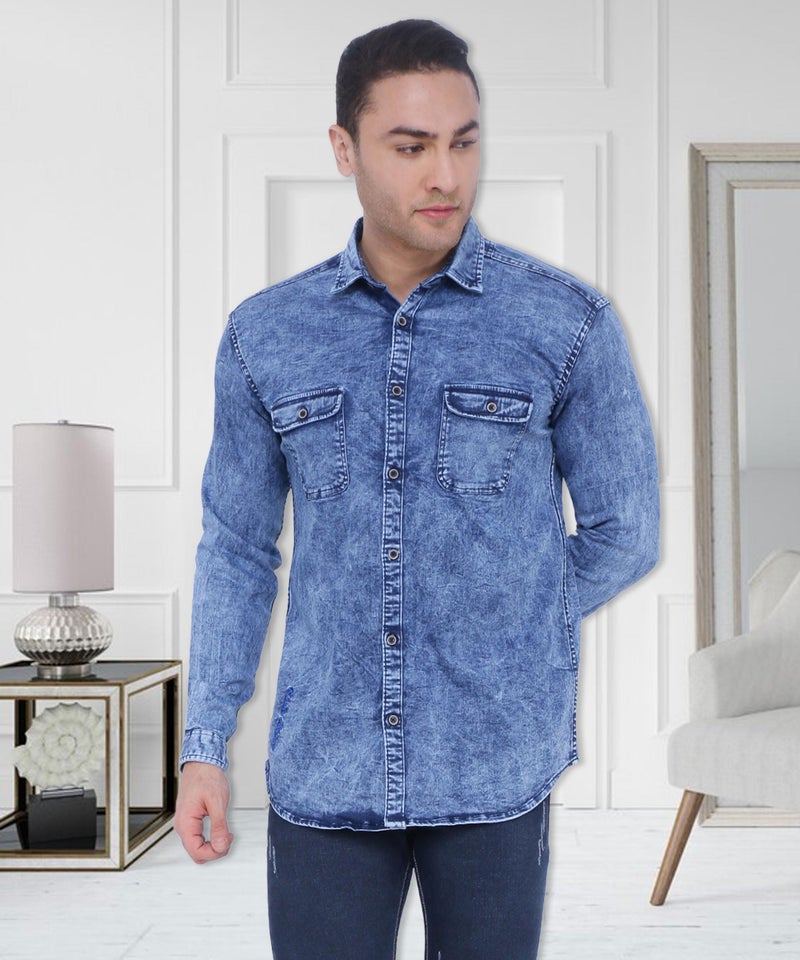 Kuons Avenue Men's Blue Casual Denim Shirt | Western Denim Shirt (KACLFS1348L_Blue_Large) - Image 4