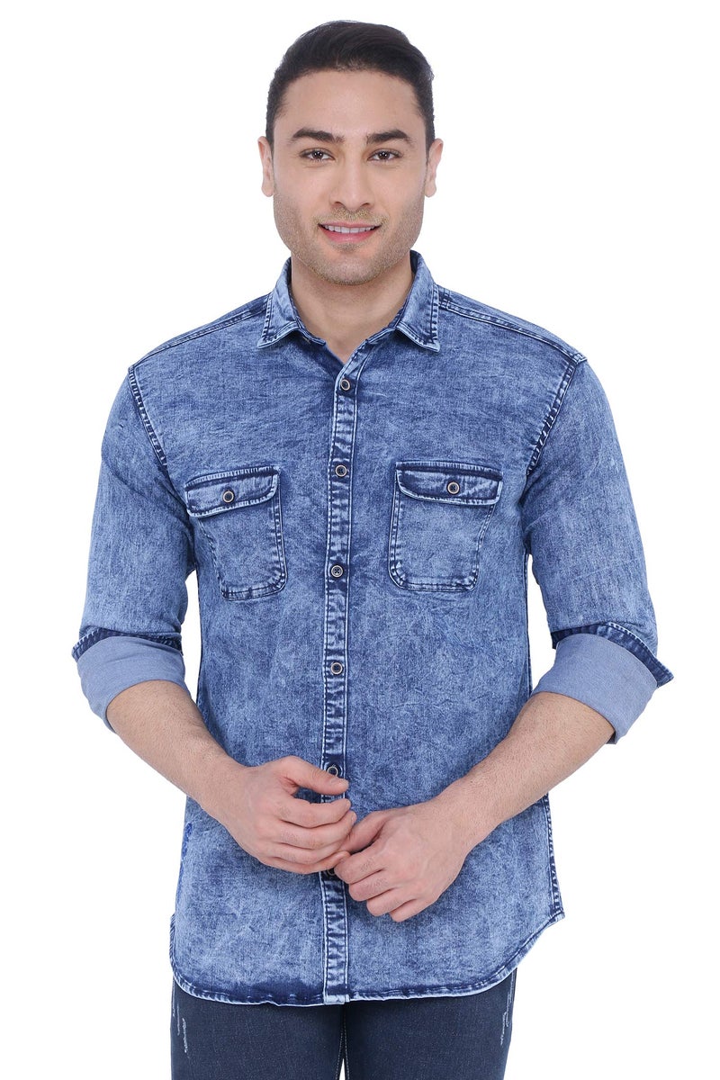 Kuons Avenue Men's Blue Casual Denim Shirt | Western Denim Shirt (KACLFS1348L_Blue_Large) - Image 1