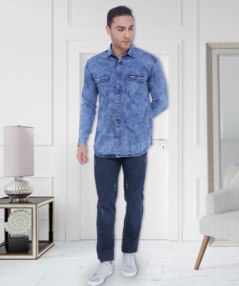 Kuons Avenue Men's Blue Casual Denim Shirt | Western Denim Shirt (KACLFS1348L_Blue_Large) - Image 3