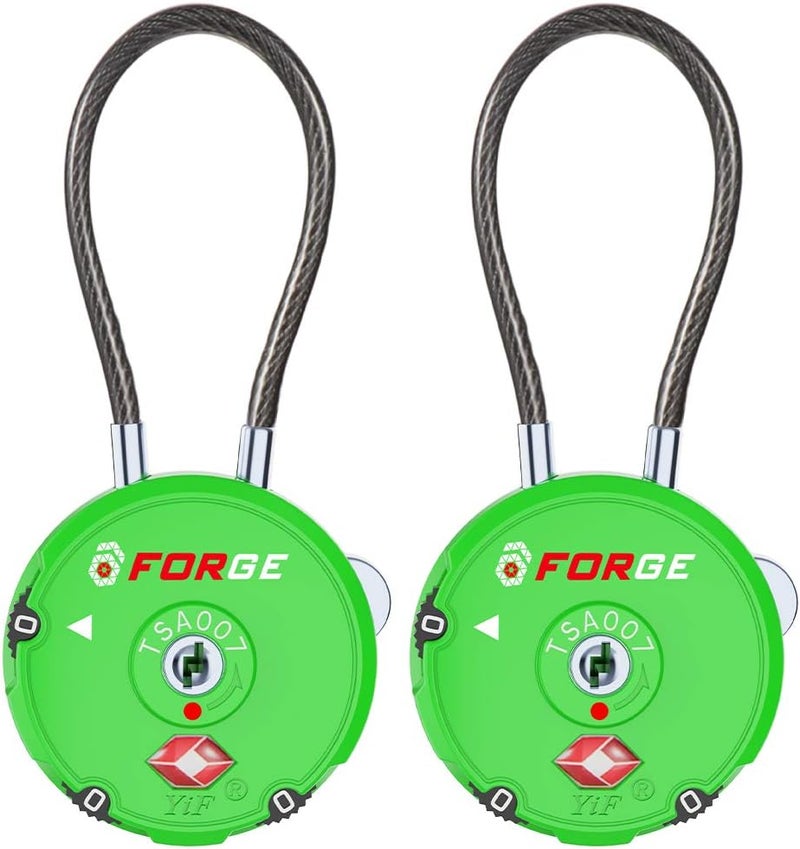 Forge Quality TSA Approved Luggage Locks for Travel Accessories, Suitcase, Pelican case, Ammo Boxes, Set Your own Combination, Zinc Alloy Body-Cable Green 2 Locks - Image 1