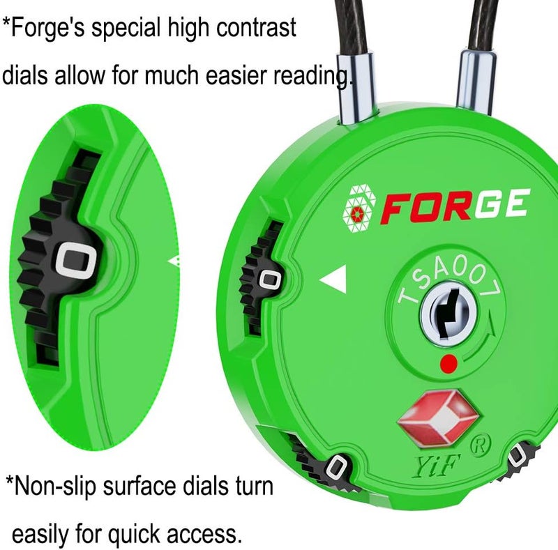 Forge Quality TSA Approved Luggage Locks for Travel Accessories, Suitcase, Pelican case, Ammo Boxes, Set Your own Combination, Zinc Alloy Body-Cable Green 2 Locks - Image 4