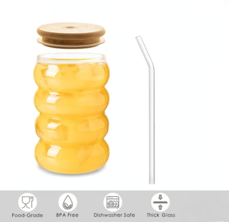 WRINGO 500ML Round Line Design Glass Mason Jars with Lids for Fruit Juice Milk Beer Soda with Reusable Travel Tumbler Sipper Mug with Airtight Lid Green Tea and Coffee Cup Glass with Straw WR04 - Image 2