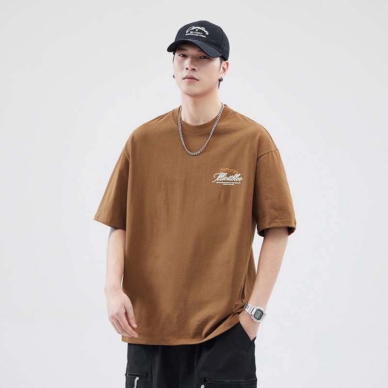 Appreciation Cloud 2024 Spring And Cotton Cover Silk Round Neck T-Shirt Men'S Loose Casual Printed Fashion All-Match Short Sleeve - Image 5
