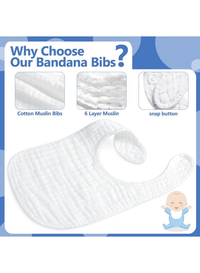 Reginary 30 Pack White Muslin Baby Bibs Bulk Adjustable 6 Layers Baby Bandana Drool Bibs for Boys Girls Newborn Cotton Soft Absorbent Muslin Burp cloth for Drooling and Teething - Image 3