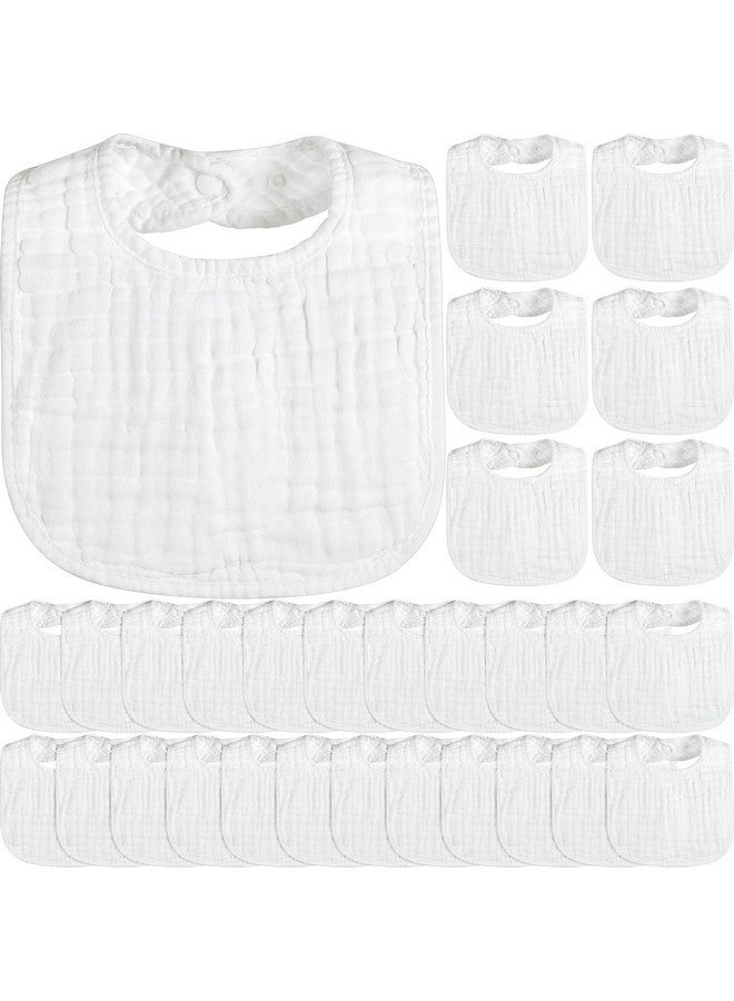 Reginary 30 Pack White Muslin Baby Bibs Bulk Adjustable 6 Layers Baby Bandana Drool Bibs for Boys Girls Newborn Cotton Soft Absorbent Muslin Burp cloth for Drooling and Teething - Image 1