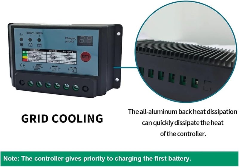 20A PWM وحدة تحكم شحن الطاقة الشمسية 12V 24V شحن مزدوج للبطارية في وقت واحد - Image 5
