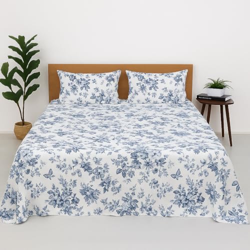 ARLinen Premium King Size Bedsheet with 2 Pillow Covers | Blue Floral Bliss Microfiber Bedsheet | Ultra Soft, Breathable, Wrinkle Free & Fade Resistant Bedding Set for King Bed | Luxury Hotel Feel - Image 1
