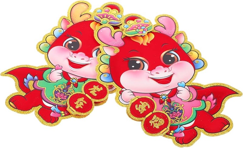 Chinese Year Dragon Door Sticker Flocking Lunar Decoration Assorted Color 30X24CM - Image 3