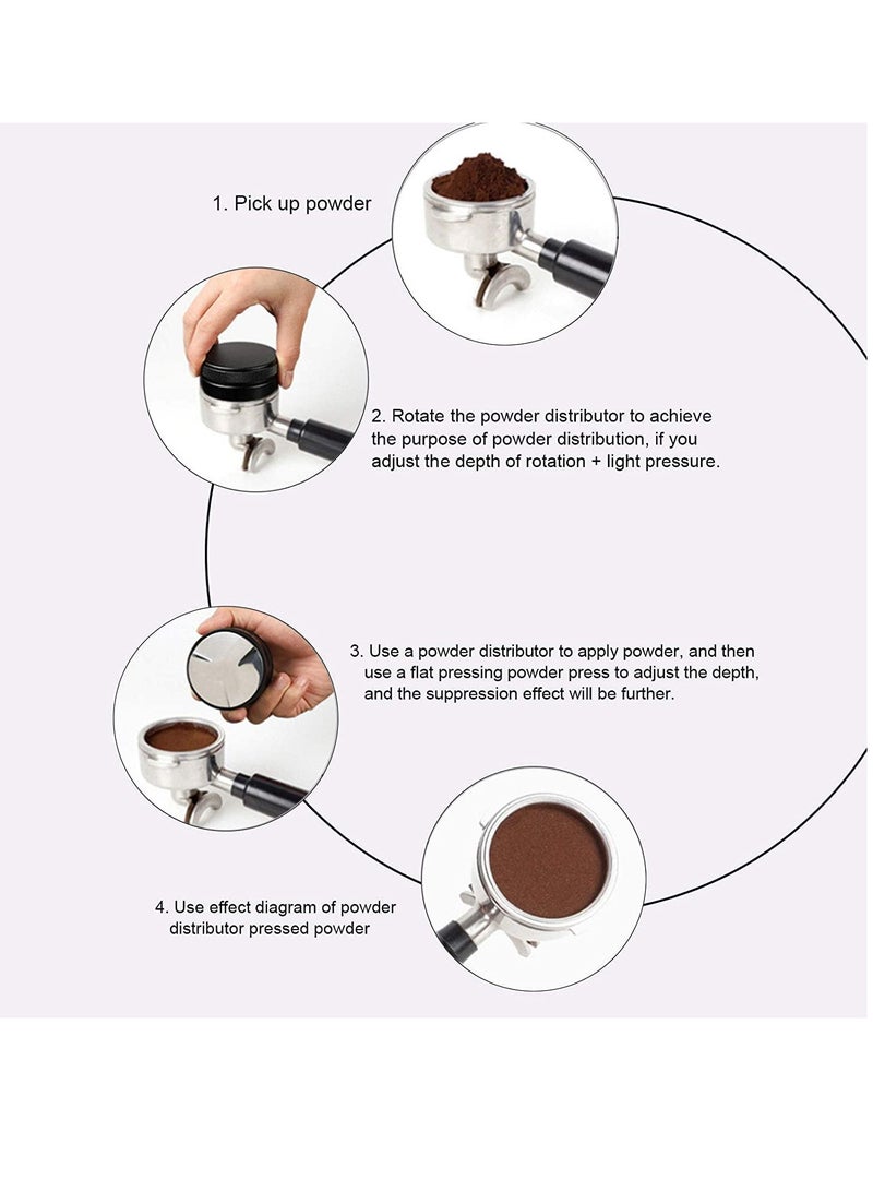 موزع قهوة من الفولاذ المقاوم للصدأ، أداة ضغط مسحوق القهوة، أداة تسوية القهوة، مطحنة قهوة سوداء، مطرقة مسحوق، قابل للتعديل برأس مزدوج، متينة وقوية لأي مكان (اللون الأسود، القطر 51 مم) - Image 5