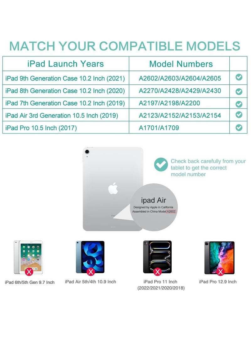 DUSALA 360 Degree Rotating Stand Auto Sleep Wake Folio Leather Smart Cover for iPad 10.2 inch - Image 3