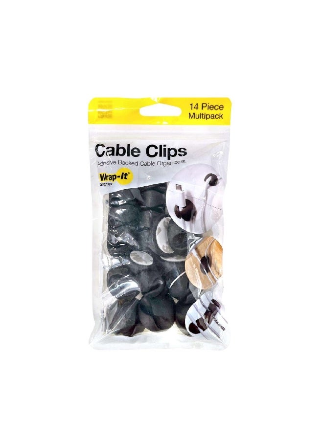 Wrap-It Storage 14-Piece Adhesive Backed Assorted Cable Clips Black 3.18 x 8.89 x 17.15 cm 514-CLIPS-BL - Image 1