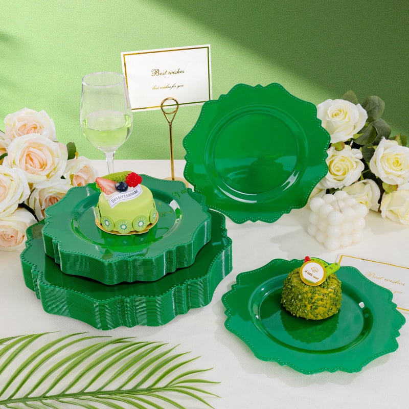 COLOSUS Disposable Party Plastic Plates 60Pcs  Green plastic Party Plates  Heavy Duty 30 Dinner plate 10.5  and 30 Salad/Dessert Plate 8.25  for St. Patrick 's Day - Image 4