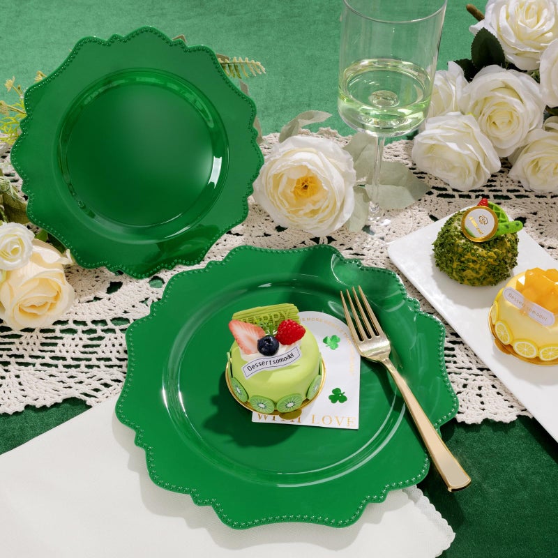 COLOSUS Disposable Party Plastic Plates 60Pcs  Green plastic Party Plates  Heavy Duty 30 Dinner plate 10.5  and 30 Salad/Dessert Plate 8.25  for St. Patrick 's Day - Image 5